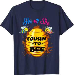 He Or She Cousin To Bee Gender Reveal Pregnancy Announcement T-Shirt - T-Shirt | Navy