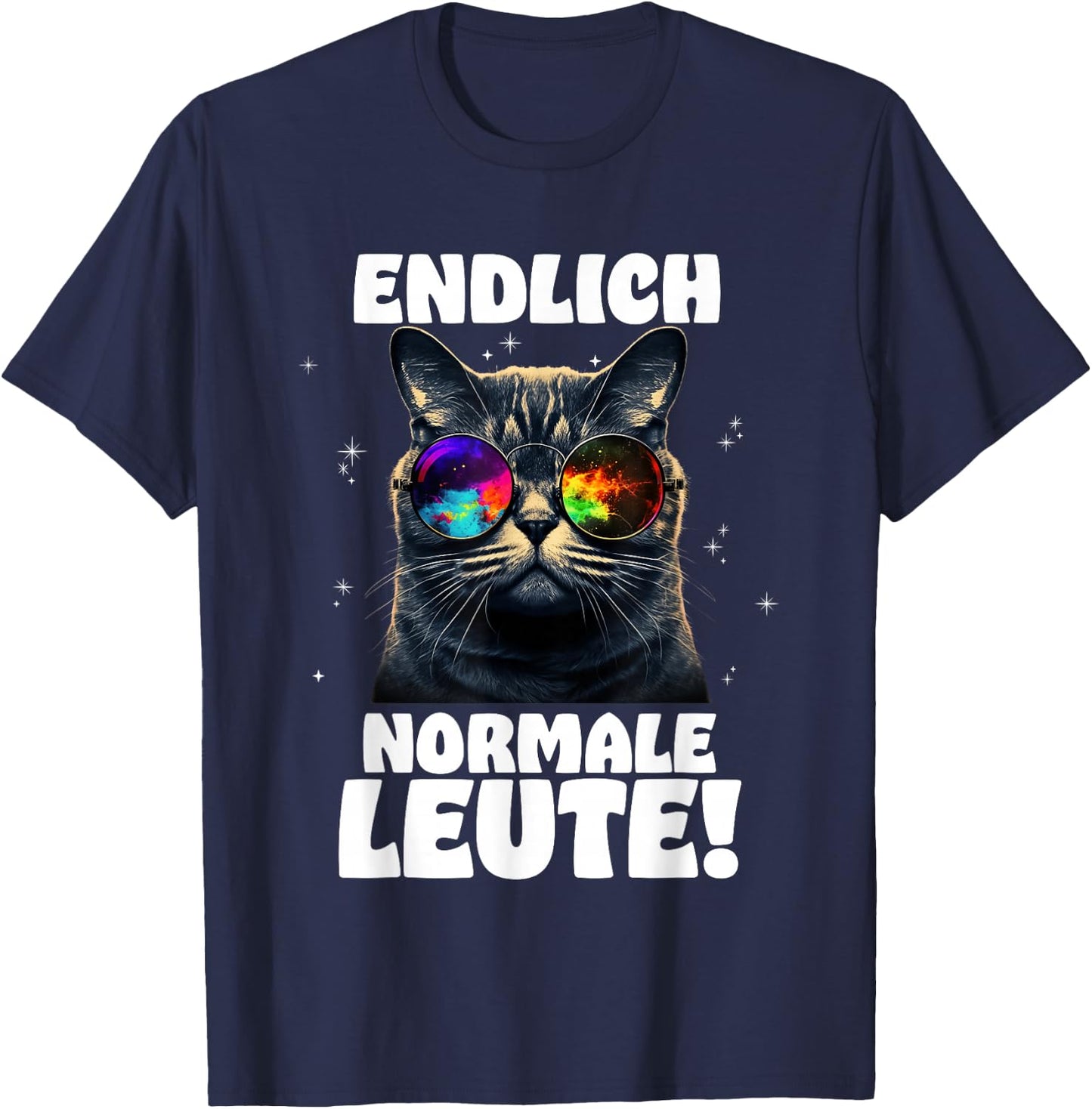 Finally Normal People Rave Trippy Trance Goa Cat , black T-Shirt - T-Shirt | Navy