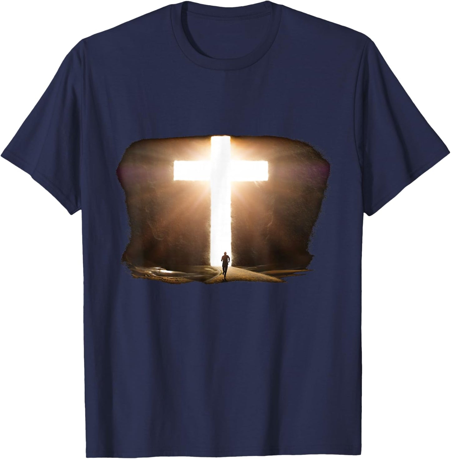 Jesus Christ Faith Cross in the Rock Christian Running Men T-Shirt - T-Shirt | Navy