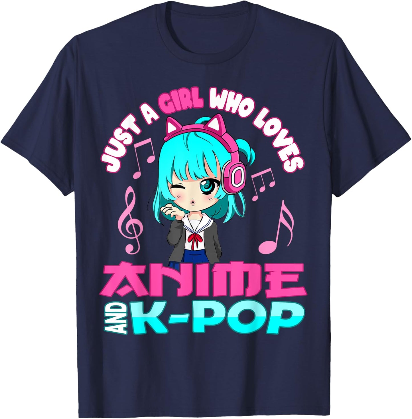 Anime and K-Pop Musik Manga Kawaii Chibi Merch KPOP Otaku T-Shirt - T-Shirt | Navy