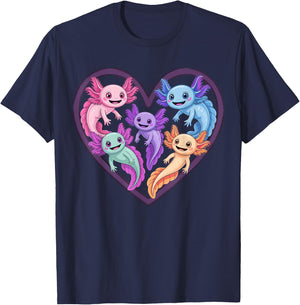 Axolotl Heart Cute Kawaii Axolotls T-Shirt - T-Shirt | Navy