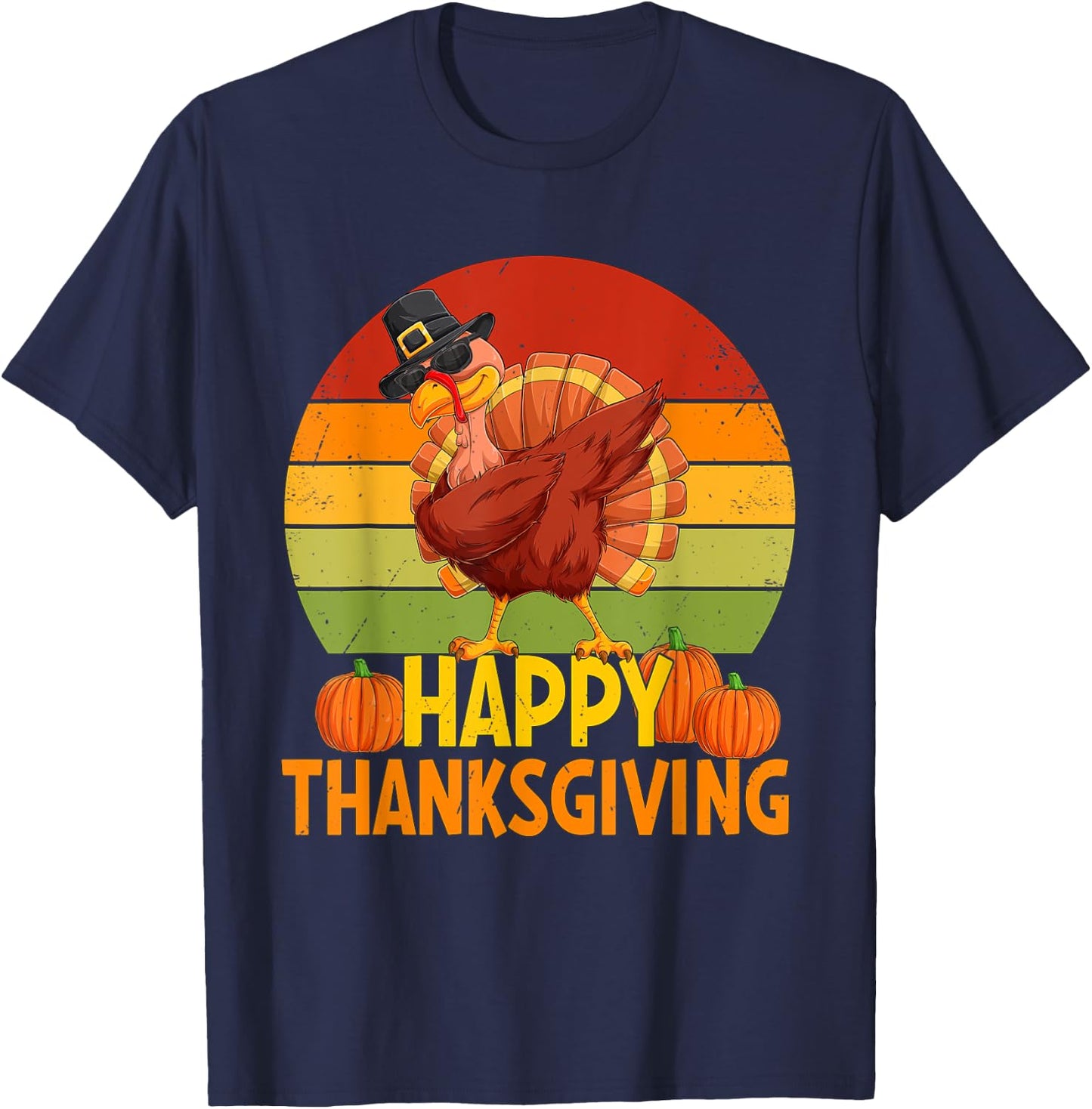 Happy Thanksgiving Dabbing Turkey Pilgrim Boys Girls Toddler T-Shirt - T-Shirt | Navy
