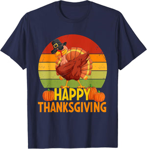 Happy Thanksgiving Dabbing Turkey Pilgrim Boys Girls Toddler T-Shirt - T-Shirt | Navy