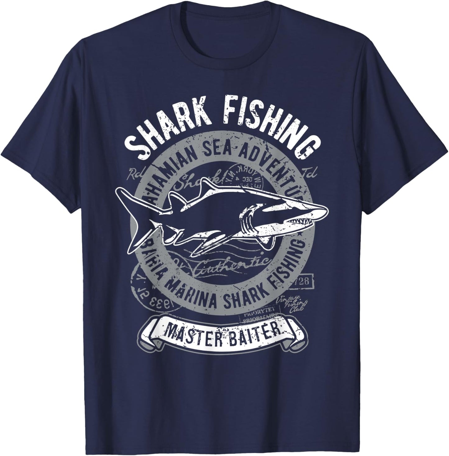 Shark Fisherman Vintage Angler Black Tip Shark Master Baiter T-Shirt - T-Shirt | Navy