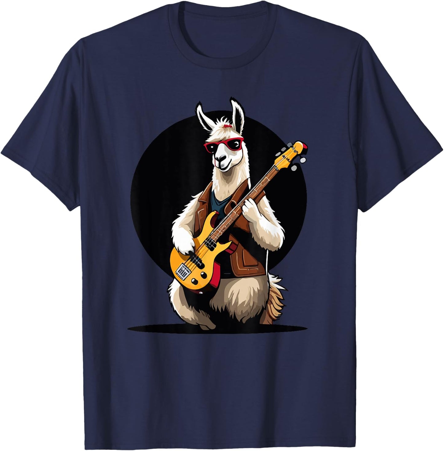 Llama playing Electric Guitar, Llama Guitarist T-Shirt - T-Shirt | Navy
