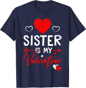 Family Matching Love Heart Sister Is My Valentine T-Shirt - T-Shirt | Navy