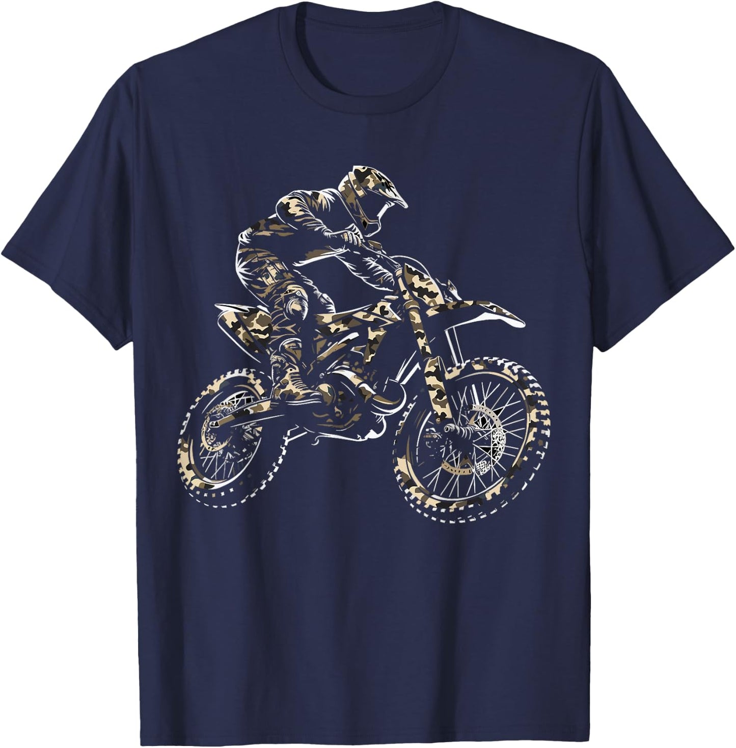Camo Motocross Dirt Bike Camouflage T-Shirt - T-Shirt | Navy