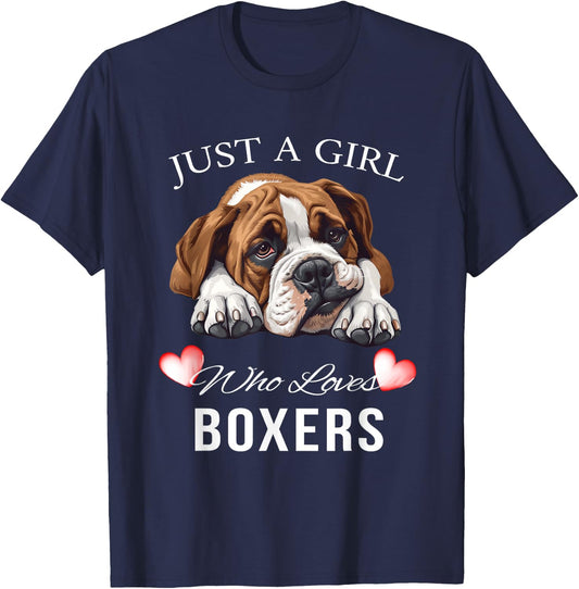 Just a Girl Who Loves Boxers Cute T-Shirt - T-Shirt | Navy