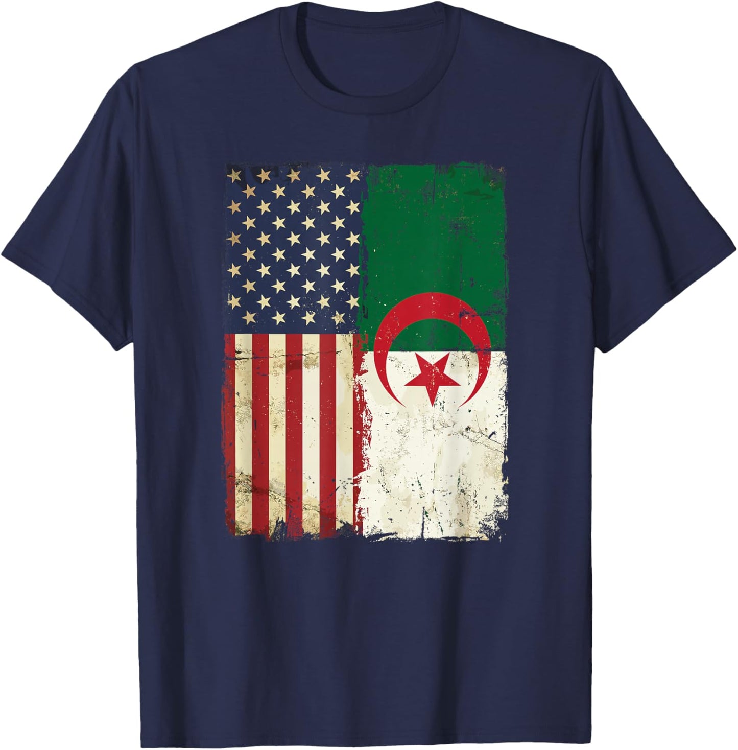 Algerian American Flag Pride Heritage Patriotic Vintage T-Shirt - T-Shirt | Navy