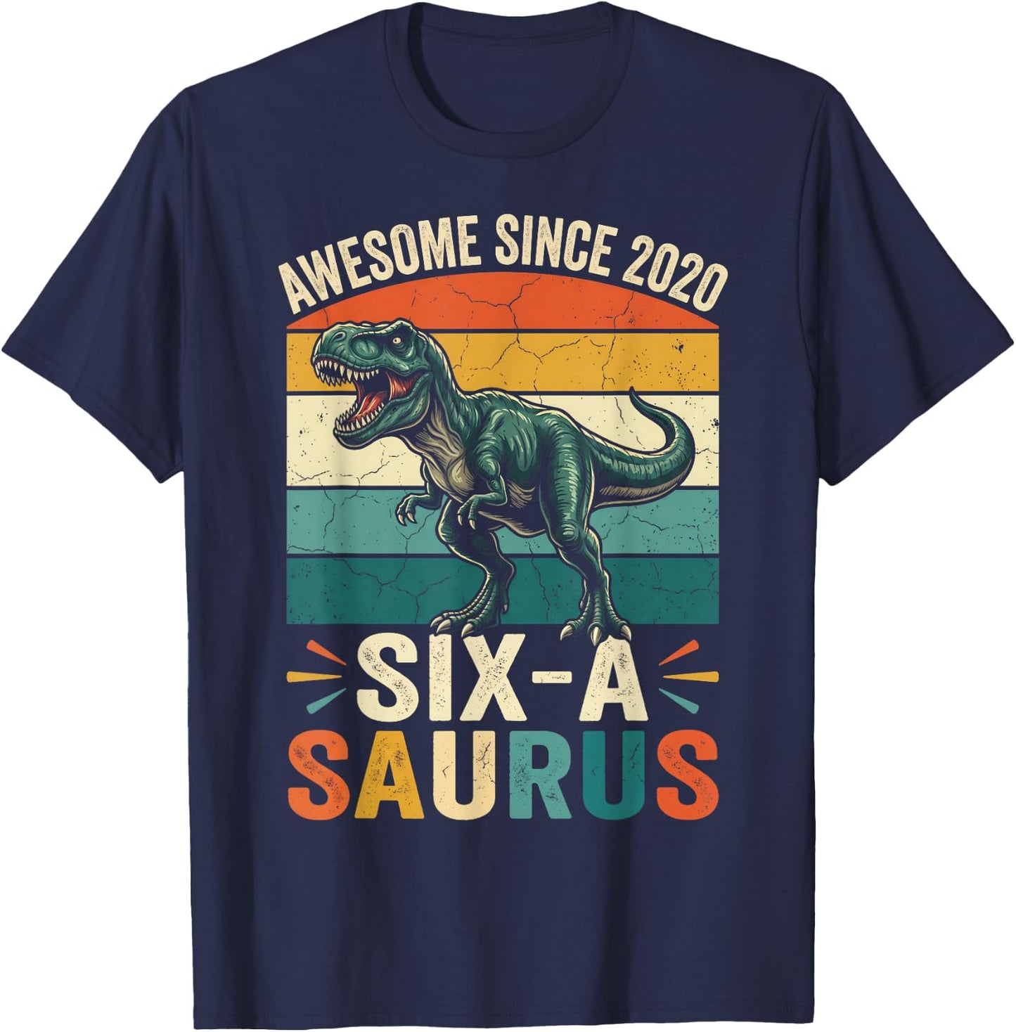 6th Birthday 6 Year Old Dinosaur Six Saurus Boys Kids Party T-Shirt - T-Shirt | Navy