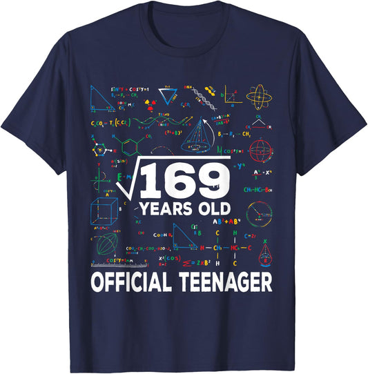 Square Root Of 169 13 Years Old Official Teenager Birthday T-Shirt - T-Shirt | Navy