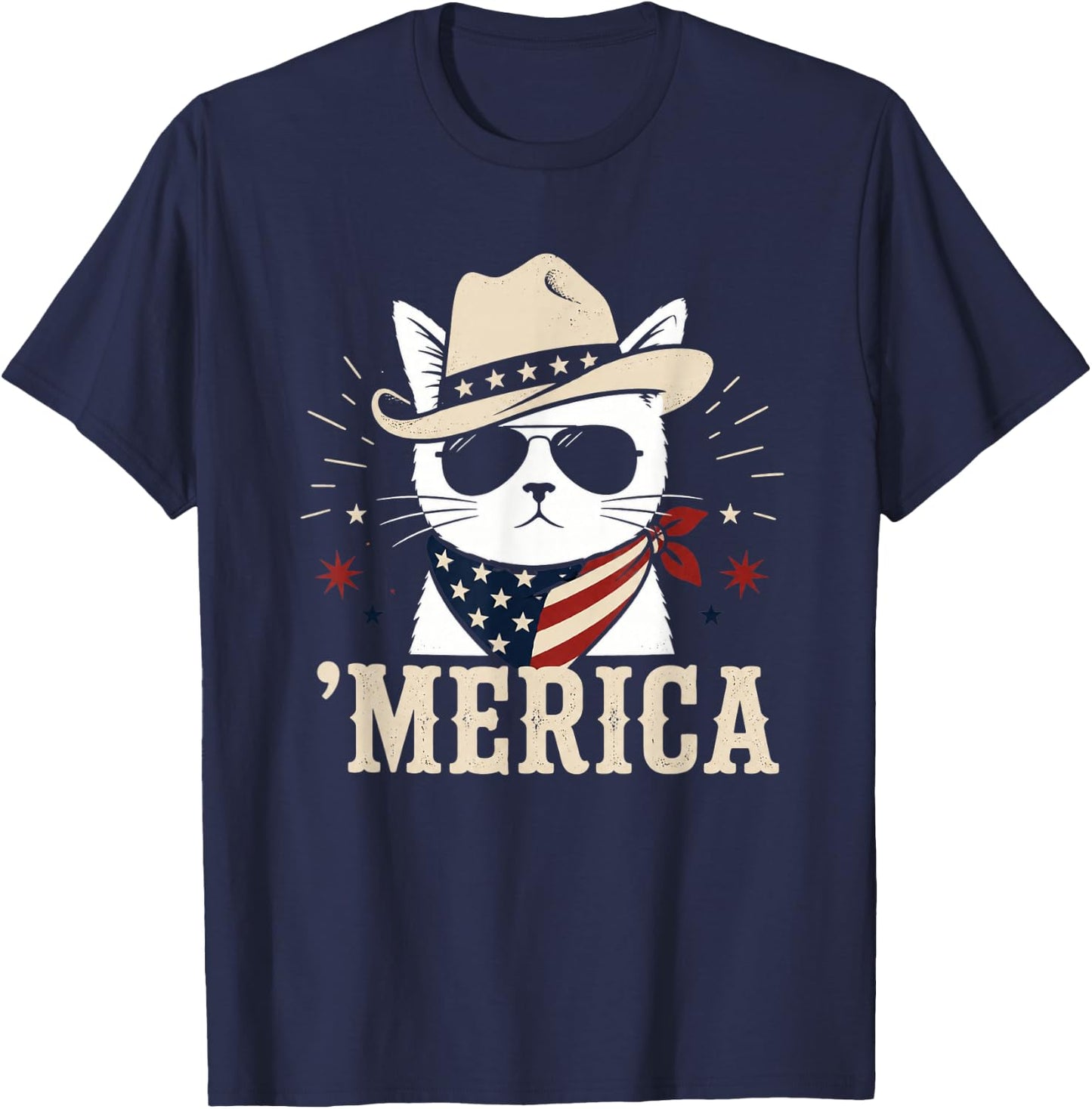 USA Merica Cat 4th of July Funny Patriotic T-Shirt - T-Shirt | Navy