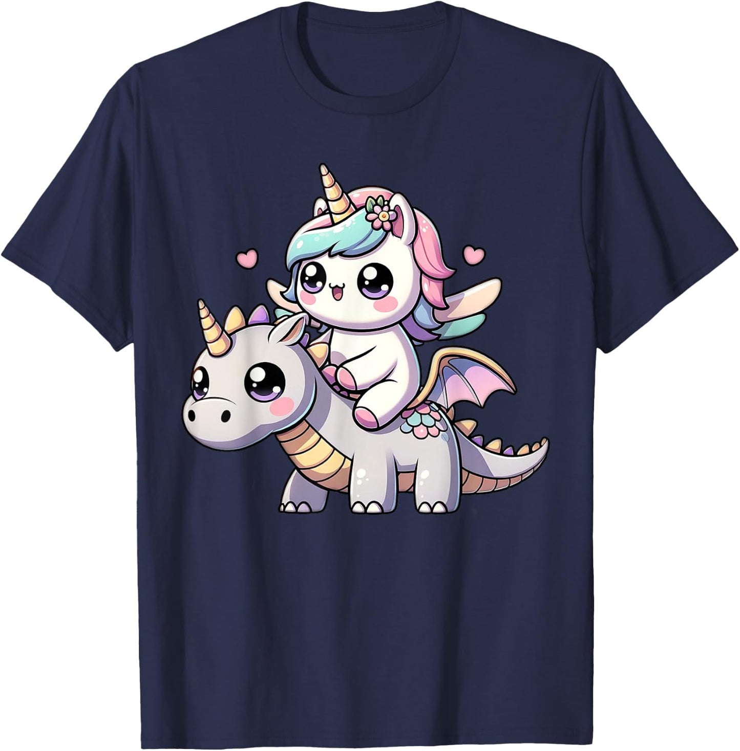 Kawaii Unicorn Dragon Ride Magical Fantasy Adventure T-Shirt - T-Shirt | Navy