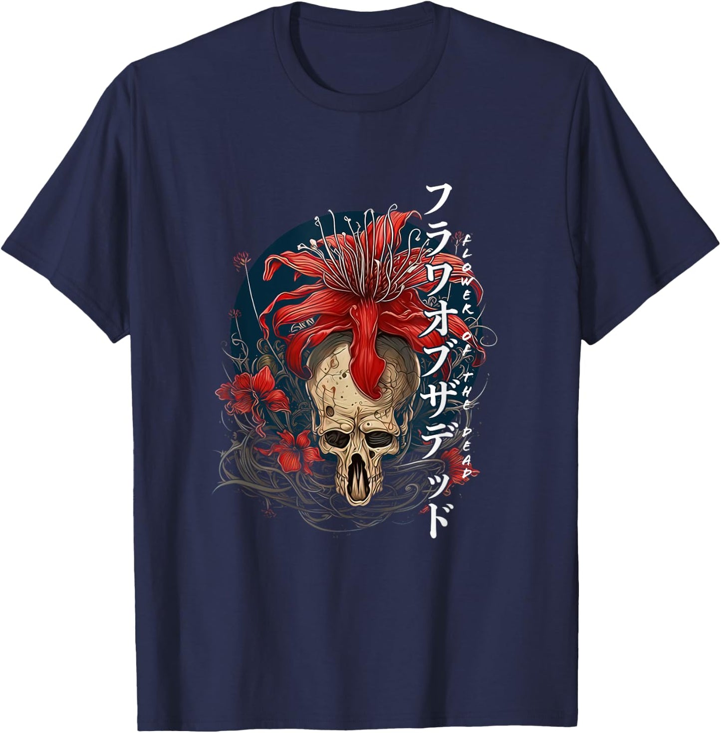 Soft Grunge Anime Aesthetic Flower Japanese Spider Lily T-Shirt - T-Shirt | Navy