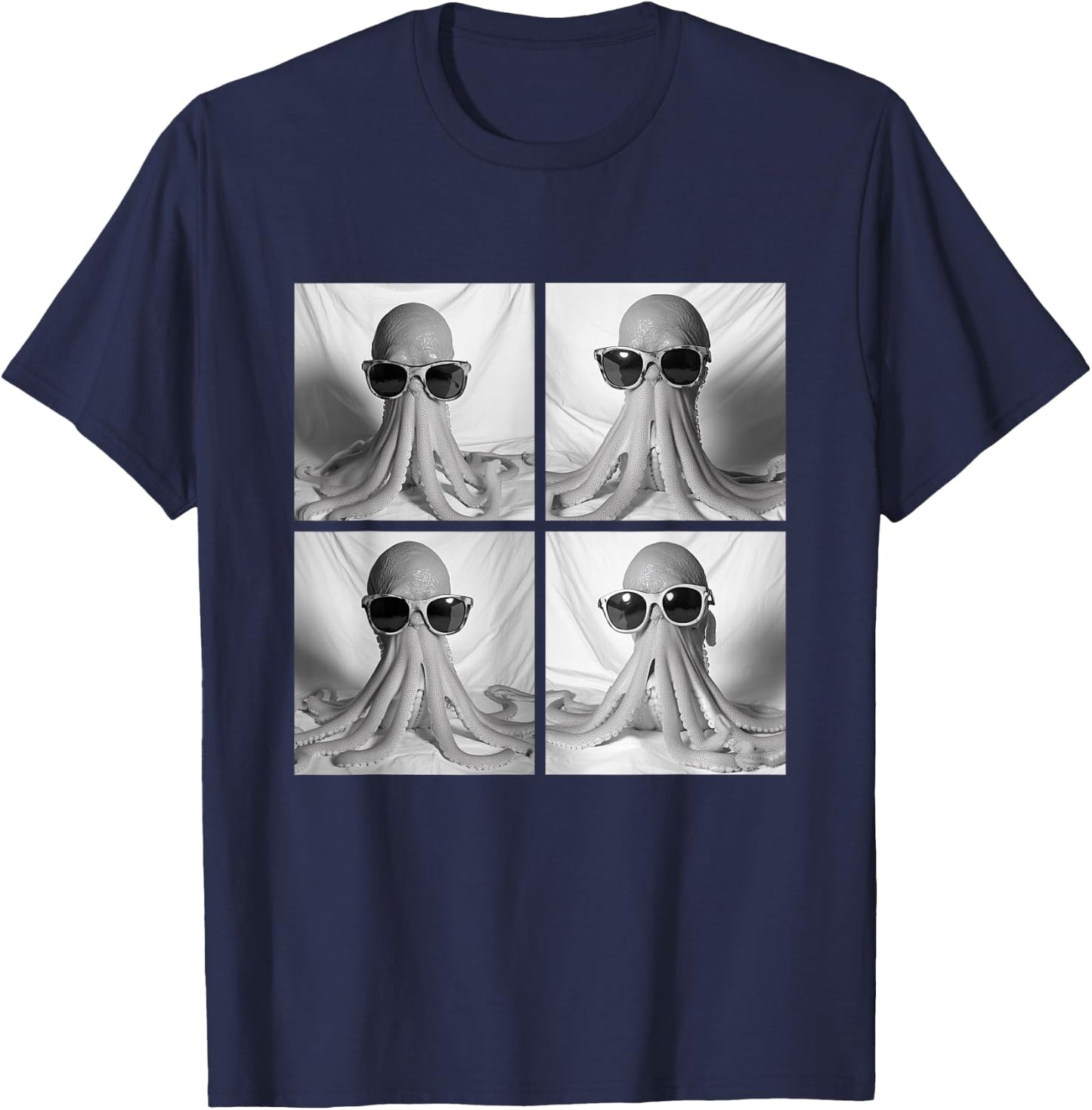 Funny Octopus with Sunglasses Cool Ocean Animals Humor Meme T-Shirt - T-Shirt | Navy