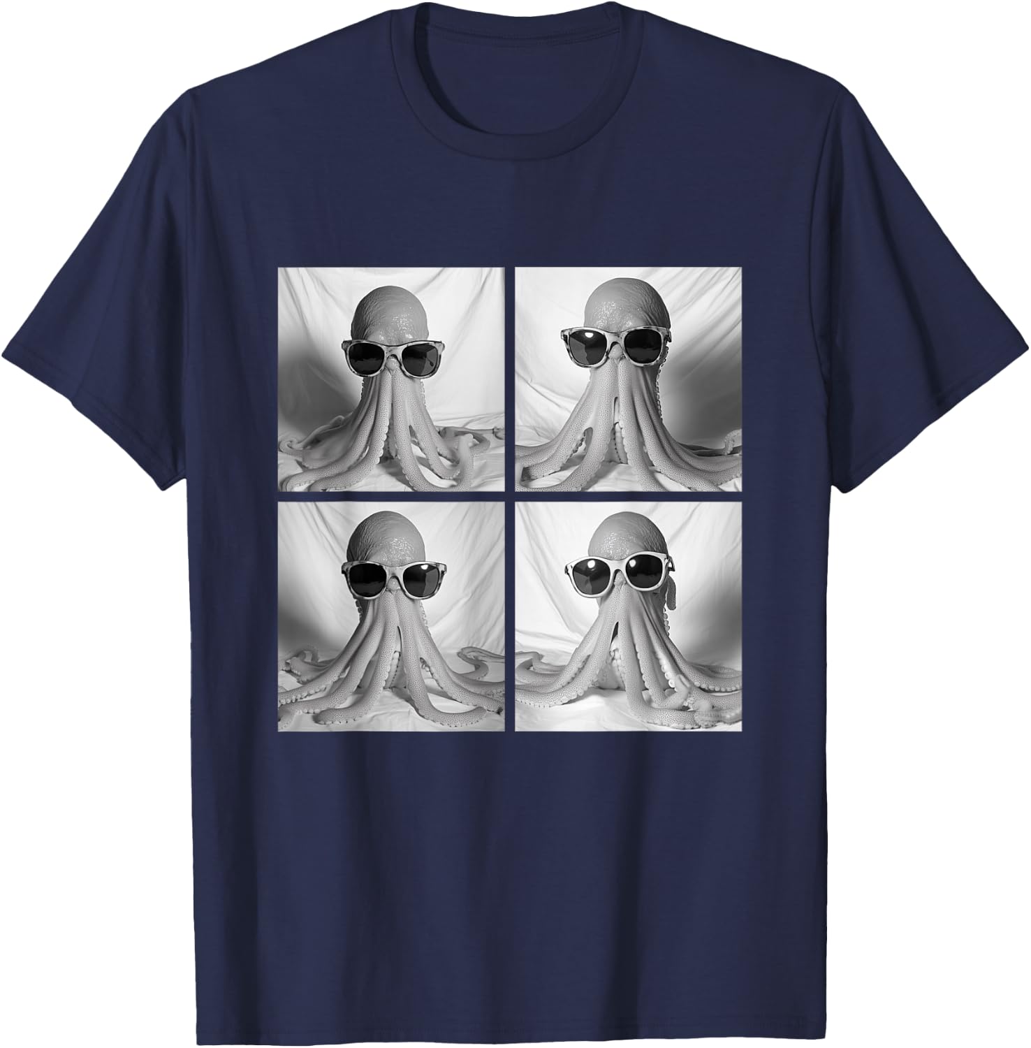 Funny Octopus with Sunglasses Cool Ocean Animals Humor Meme T-Shirt - T-Shirt | Navy