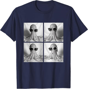 Funny Octopus with Sunglasses Cool Ocean Animals Humor Meme T-Shirt - T-Shirt | Navy