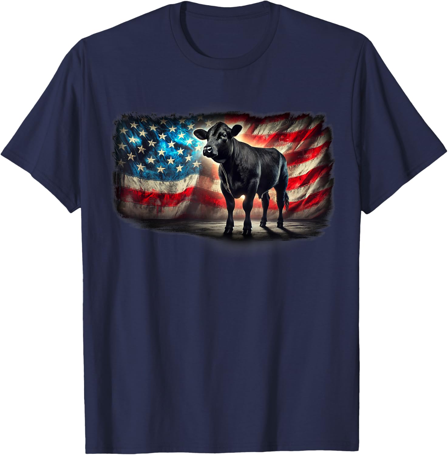 Angus Rancher USA American Flag Cow T-Shirt - T-Shirt | Navy