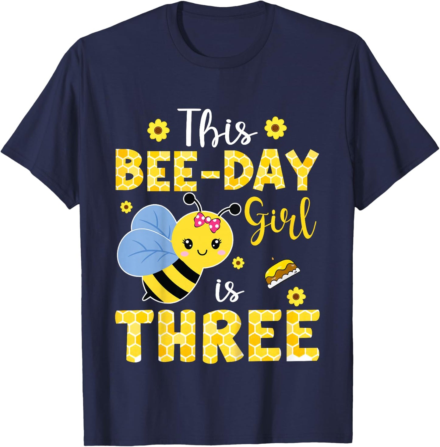 This Bee-Day Girl Is Three 3 Years Old 3rd Birthday Kids T-Shirt - T-Shirt | Navy