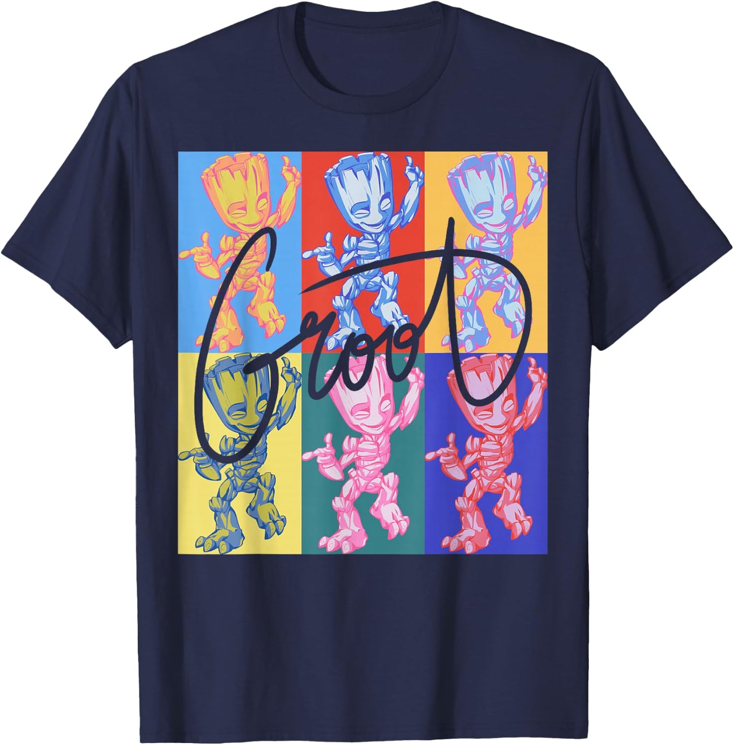 Marvel Guardians of The Galaxy Groot Pop Art Panels Small T-Shirt - T-Shirt | Navy