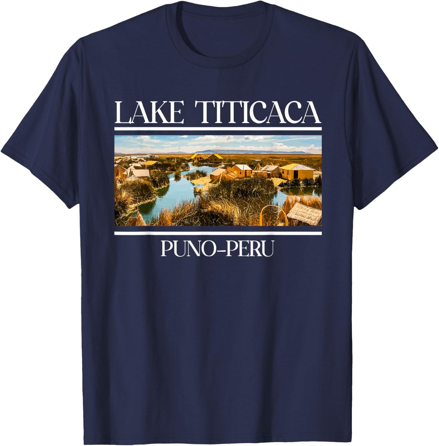 Titicaca Lake Puno Peru Fishing Lake T-Shirt - T-Shirt | Navy