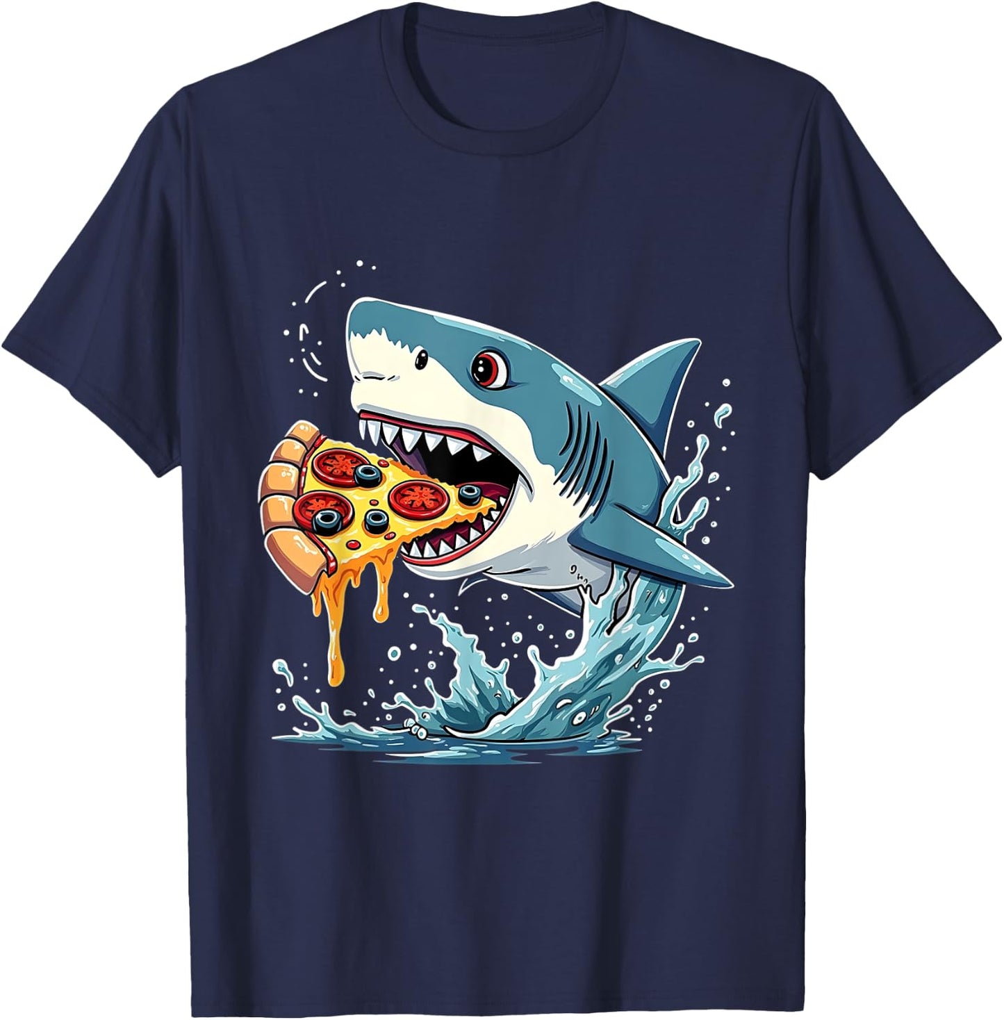 Shark Eating Pizza Funny Pizza Lover Men Women T-Shirt - T-Shirt | Navy