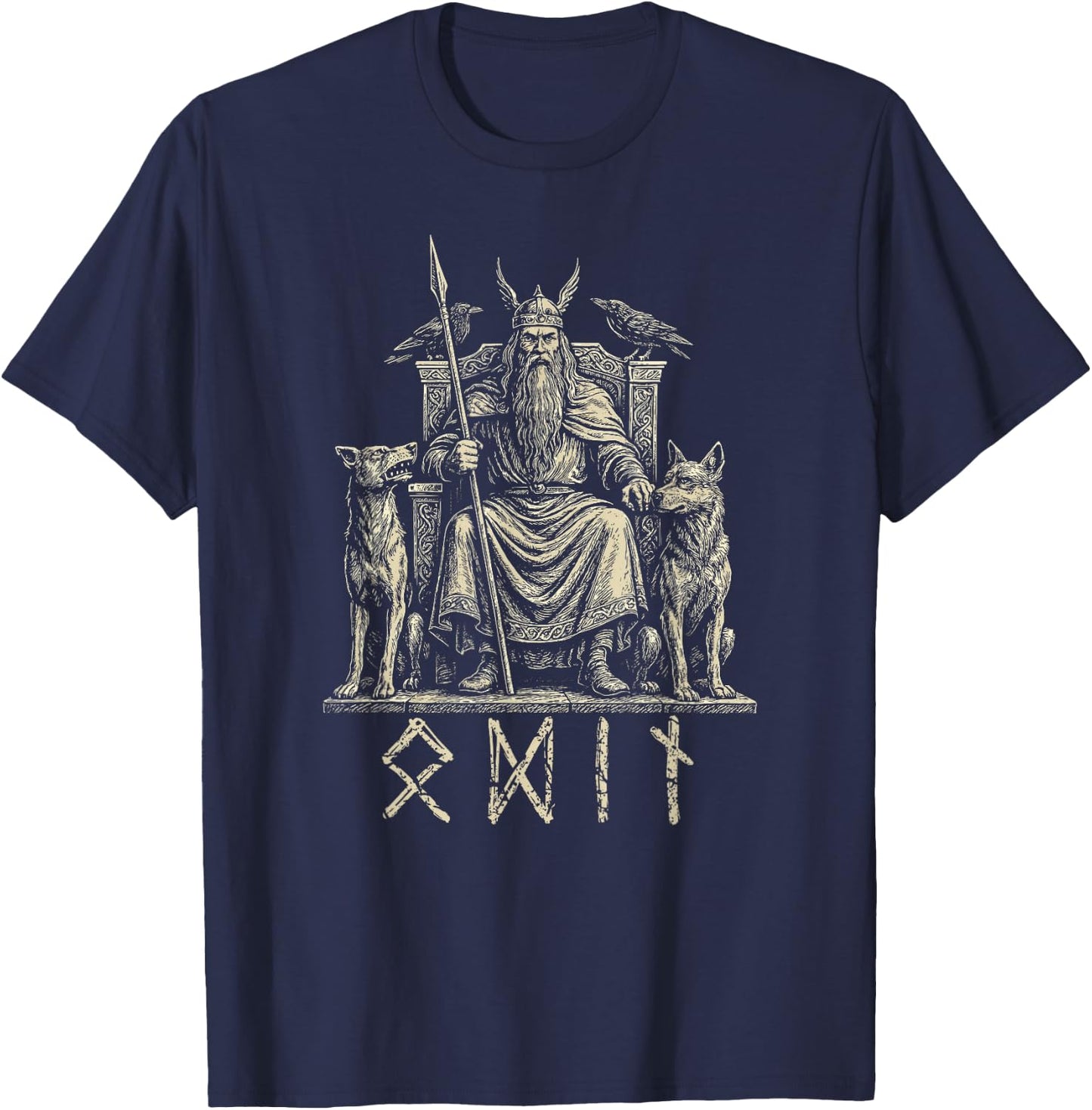 Odin Wolves Ravens Odins Wotan Nordic Viking God Viking T-Shirt - T-Shirt | Navy
