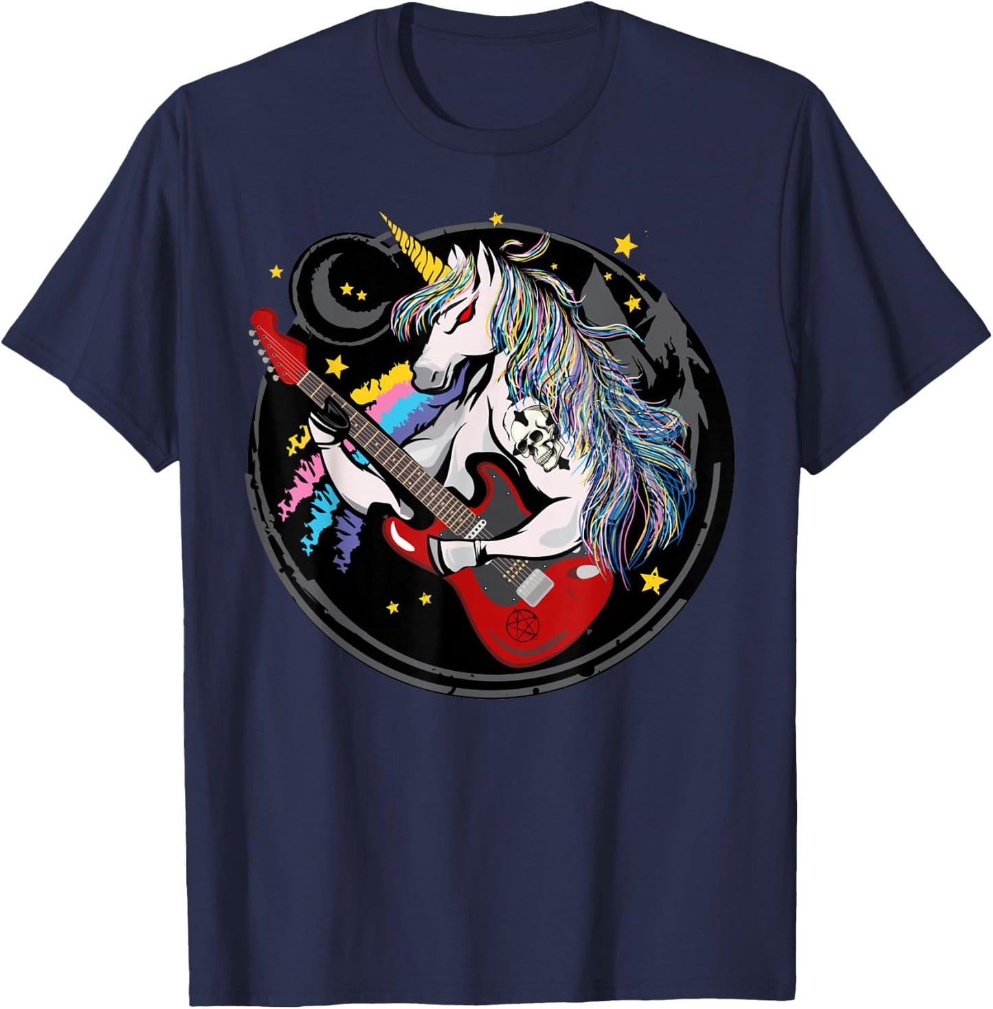 Funny Heavy Metal Unicorn Design Women Kids , black T-Shirt - T-Shirt | Navy