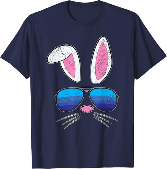 Easter Bunny Sunglasses Cute Rabbit Face Spring T-Shirt - T-Shirt | Navy