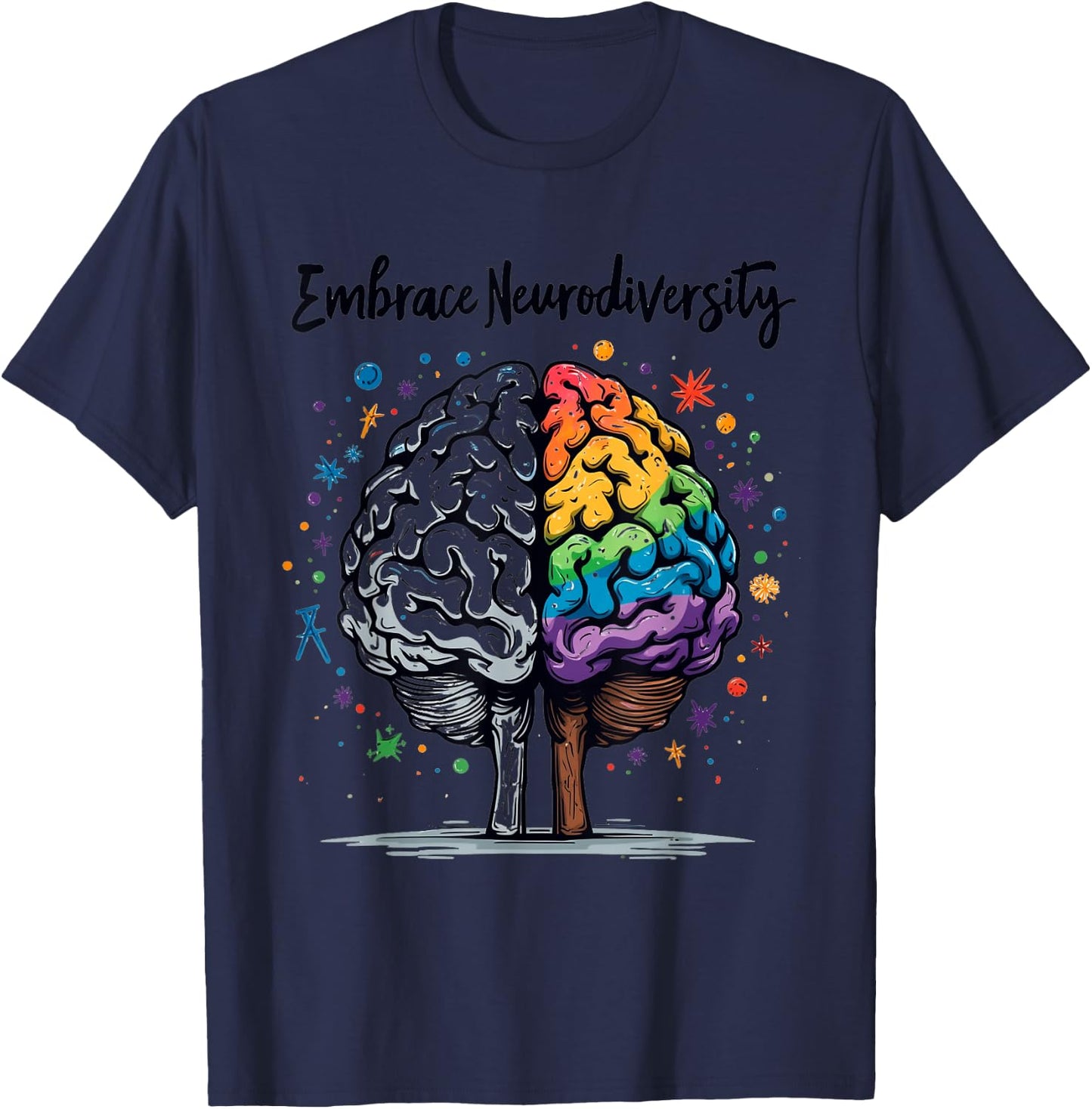 Embrace Neurodiversity Neurodiversity Brain , black T-Shirt - T-Shirt | Navy