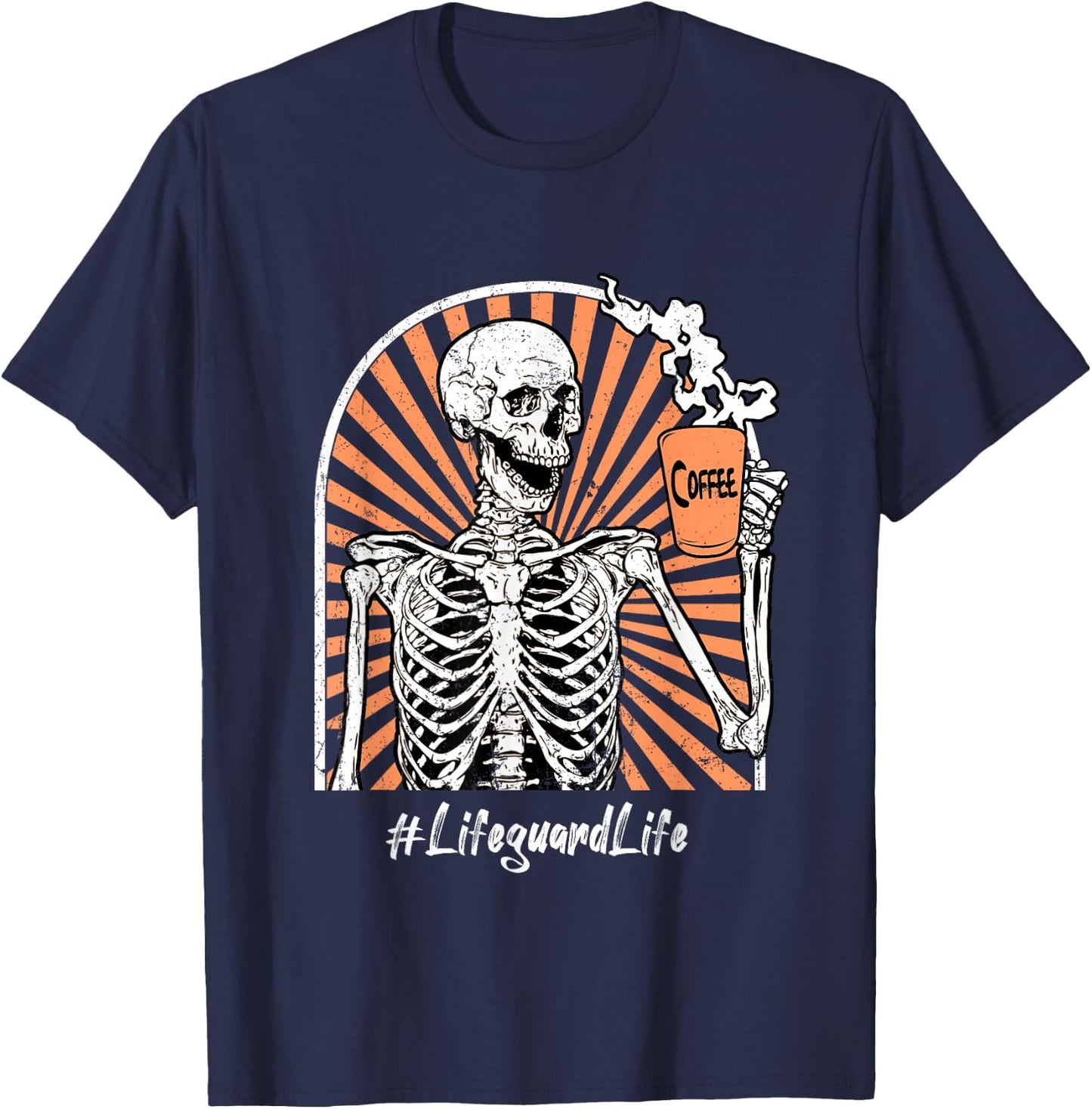 Lifeguard Life Coffee Skeleton Exhausted Funny T-Shirt - T-Shirt | Navy