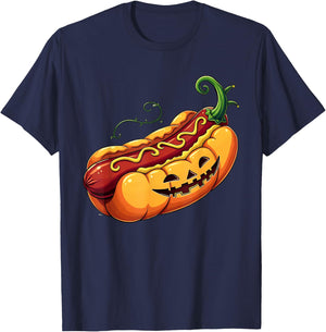 Scary Hotdog Pumpkin Funny Halloween Kids T-Shirt - T-Shirt | Navy