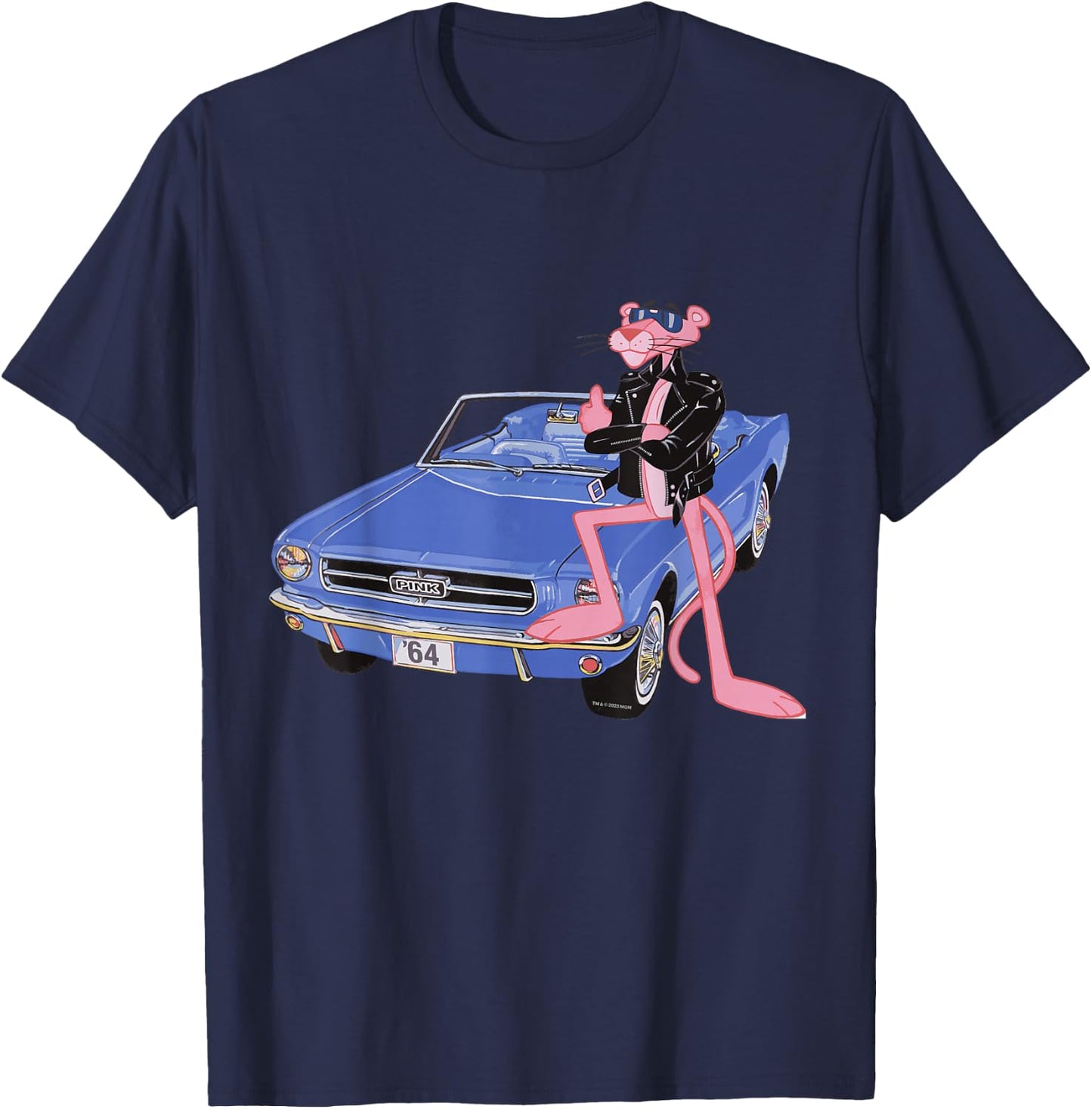 Pink Panther Vintage 1964 Convertible Car Cool Cat T-Shirt - T-Shirt | Navy