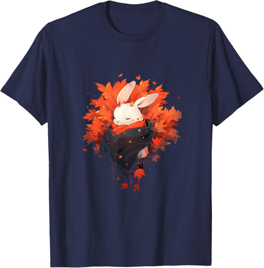 Bunny Autumn Autumn Leaves Rabbit Thanksgiving T-Shirt - T-Shirt | Navy