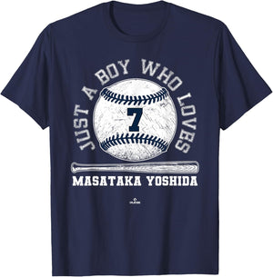 Just A Boy Who Loves Masataka Yoshida Boston Baseball MLBPA T-Shirt - T-Shirt | Navy
