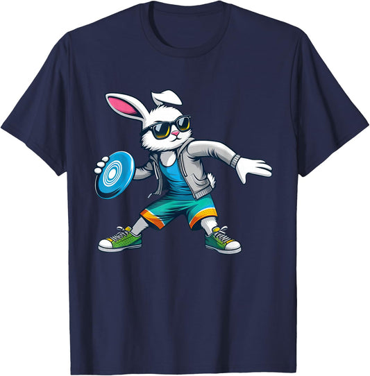 Funny Disc Golf Player Bunny Kids Men Easter T-Shirt - T-Shirt | Navy