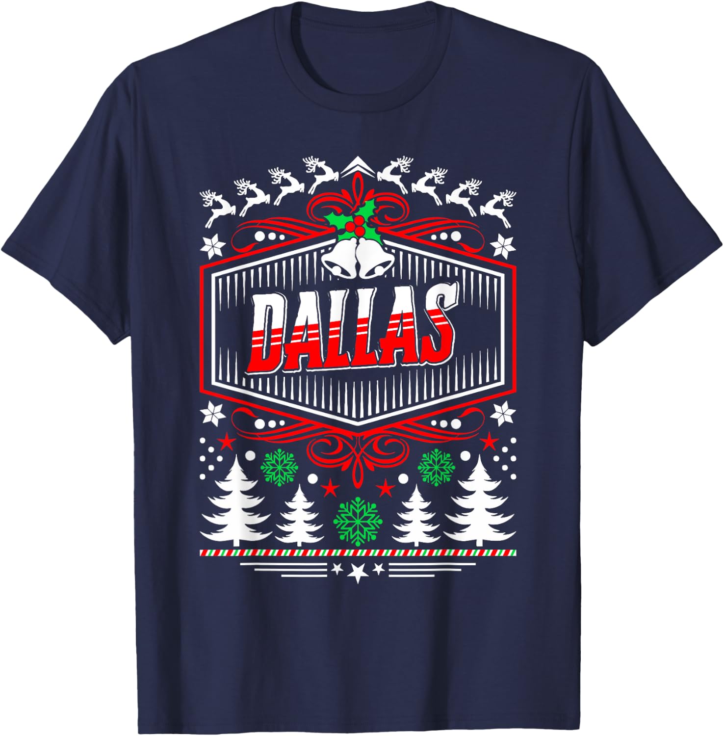 Dallas Ugly Christmas Gift Friends or Family T-Shirt - T-Shirt | Navy