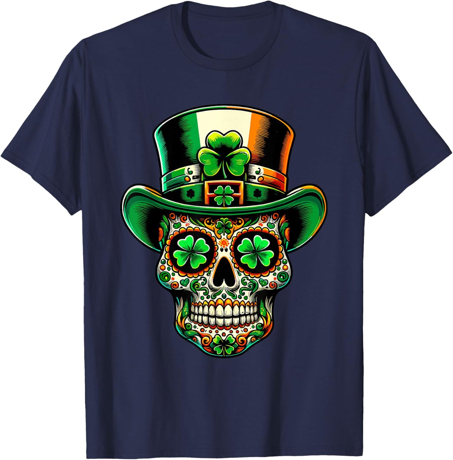 Ireland Sugar Skull Clover Irish St Patricks Day Costume , black T-Shirt - T-Shirt | Navy