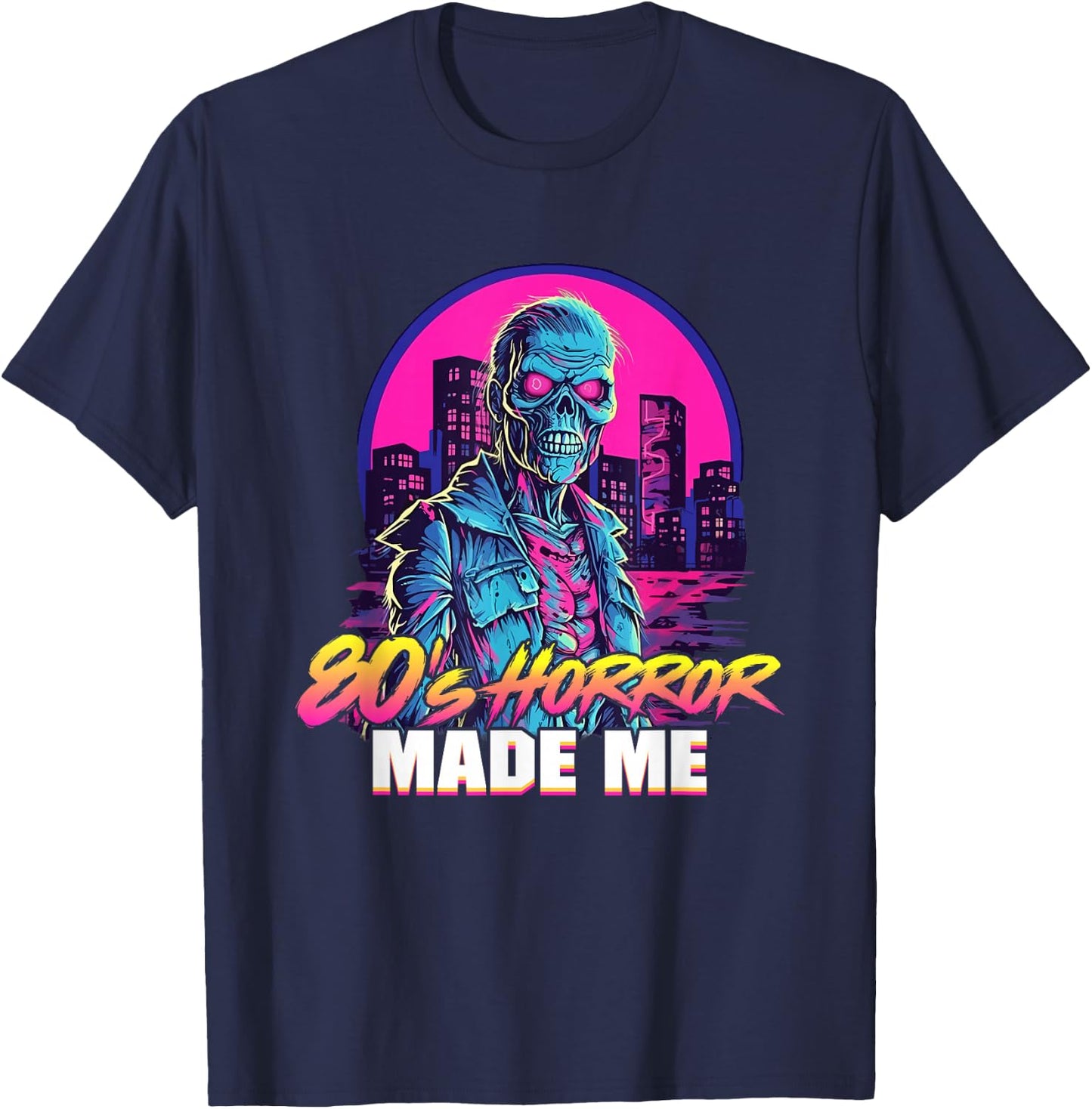 Retro Zombie Vintage Undead 80s Horror Movies Made me T-Shirt - T-Shirt | Navy