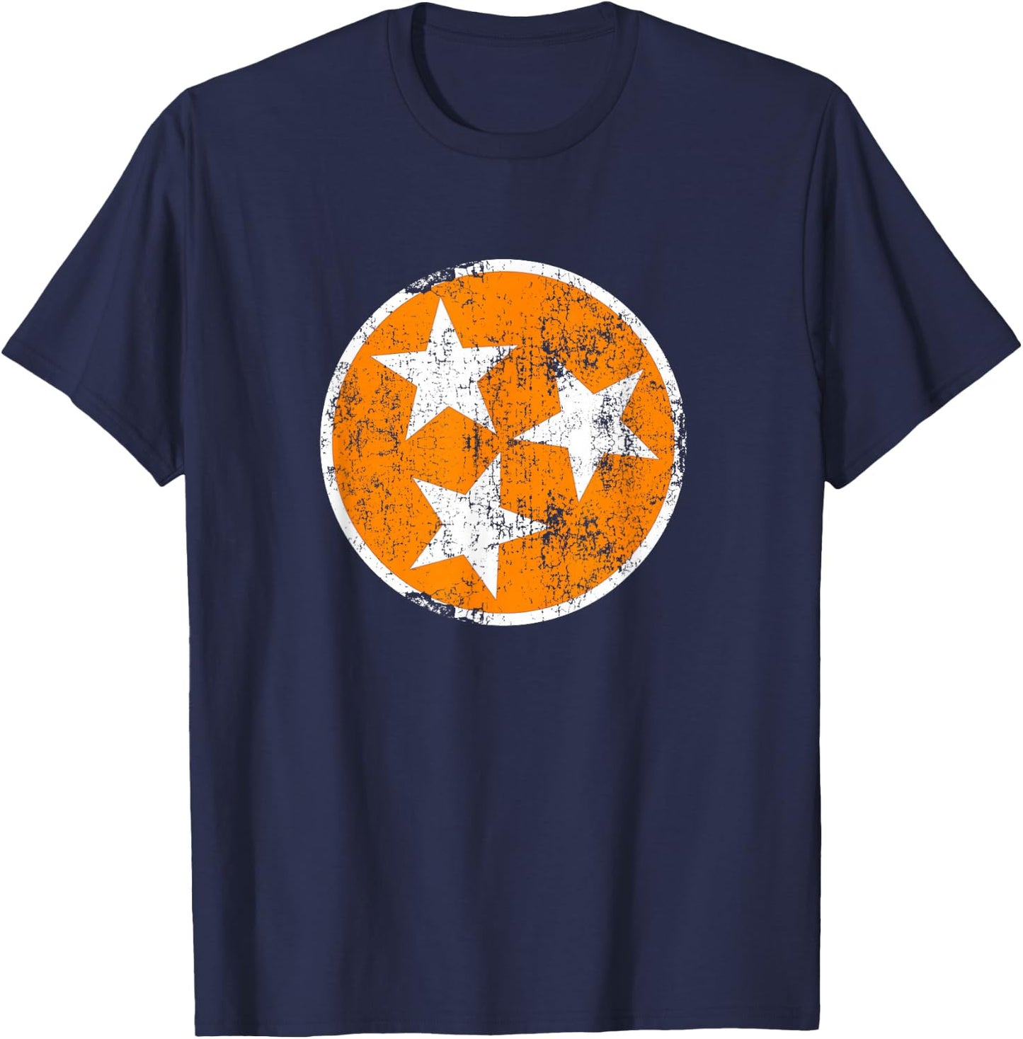 3 Star TN Orange and White Distressed Tennessee State Flag T-Shirt - T-Shirt | Navy