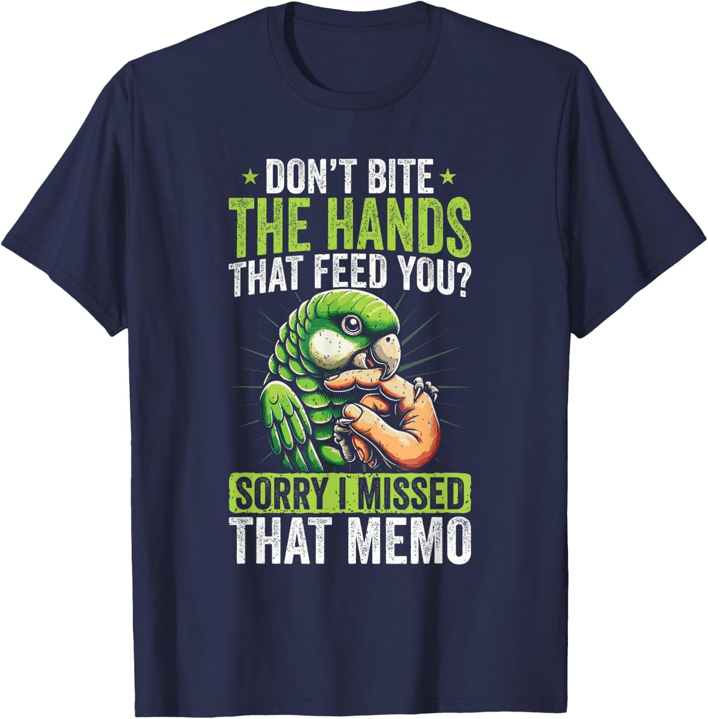 Green Quaker Parrot. T-Shirt - T-Shirt | Navy