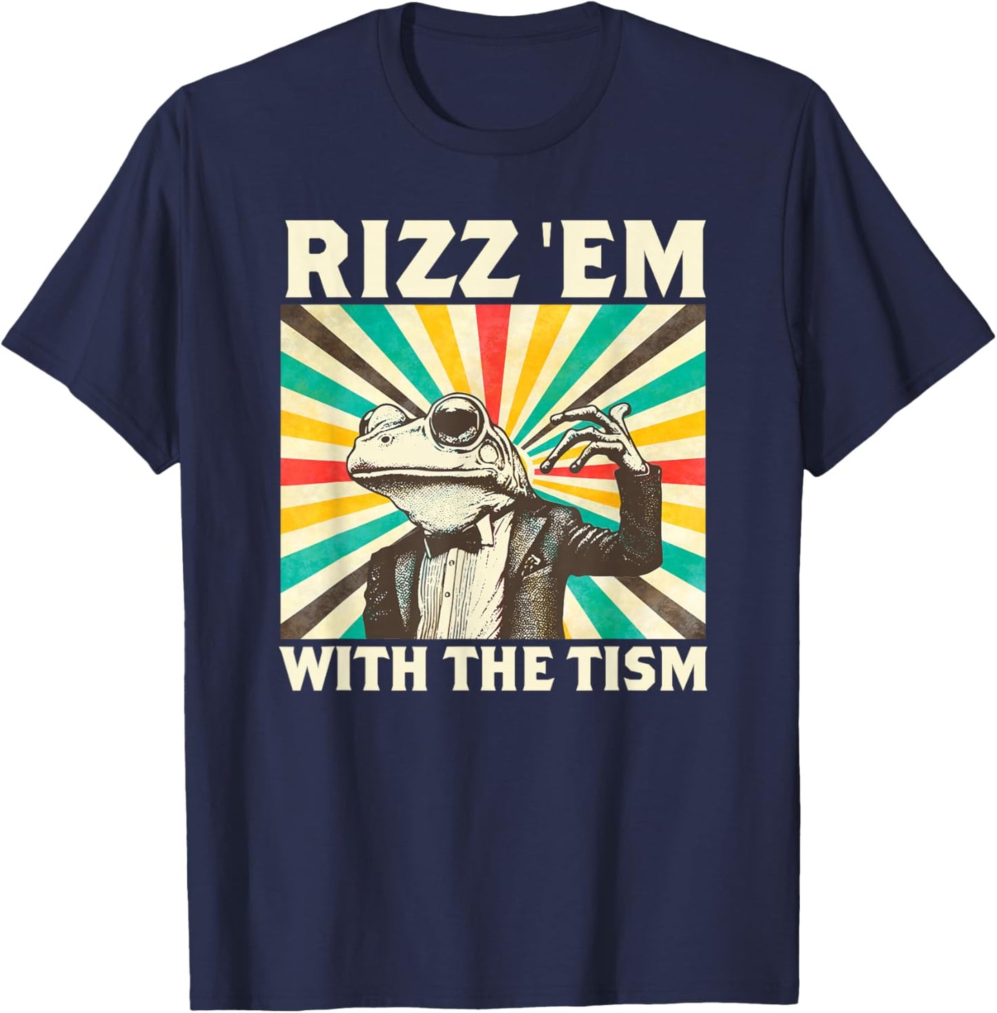 Rizz Em With The Tism Lustiger Frosch Retro Autismus T-Shirt - T-Shirt | Navy