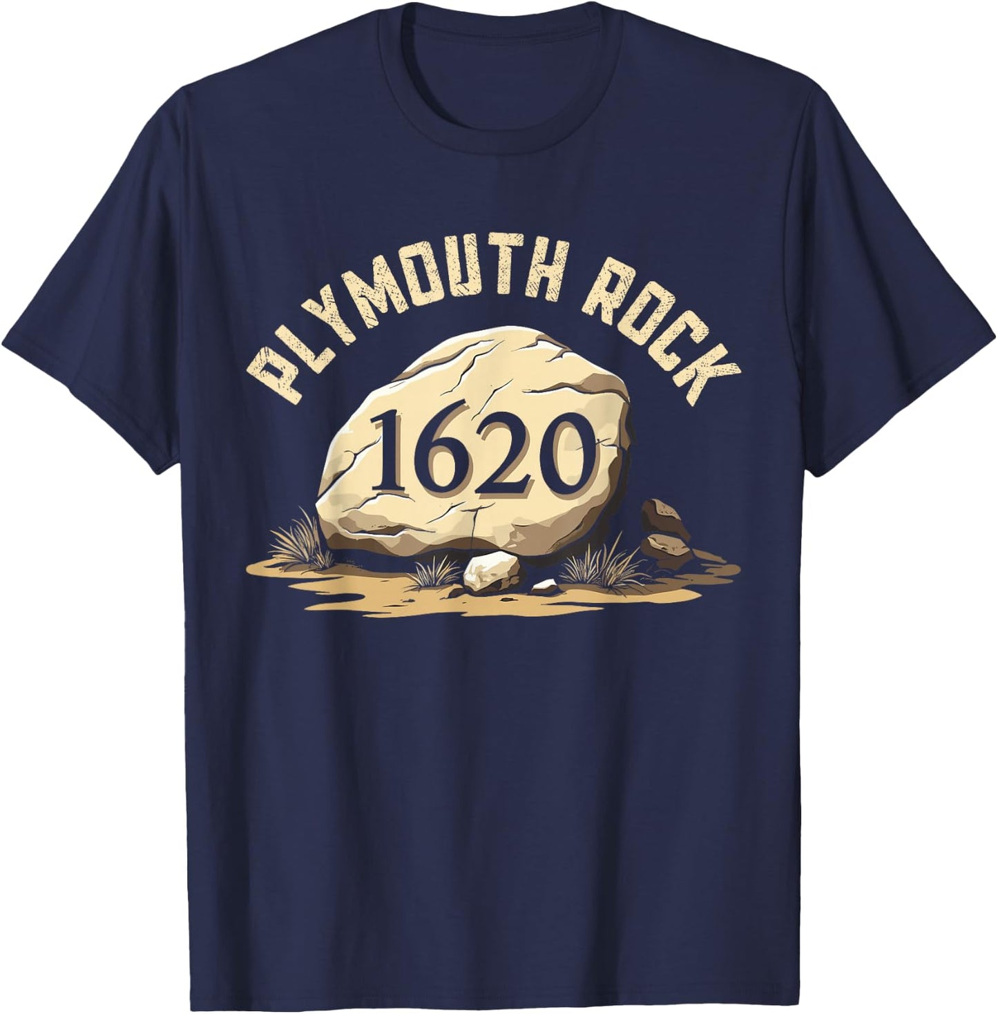 Plymouth Rock, Vintage Plymouth Massachusetts, Plymouth Rock T-Shirt - T-Shirt | Navy