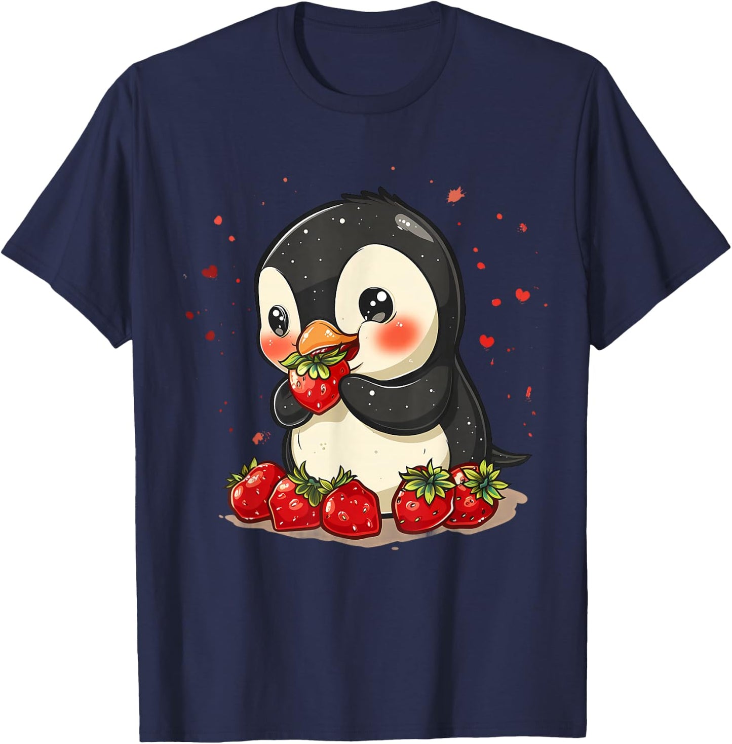 Strawberry Penguin Cute Strawberries Fruit Animal Lovers T-Shirt - T-Shirt | Navy