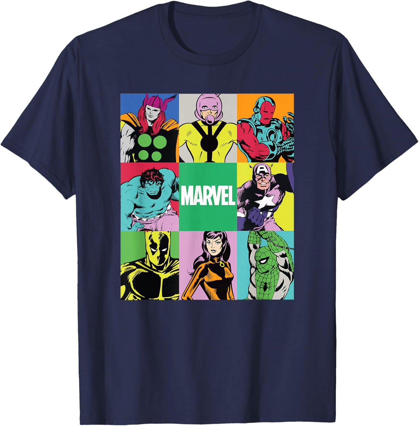 Marvel Avengers and Spider-Man Silver Age Super Heroes Retro T-Shirt - T-Shirt | Navy