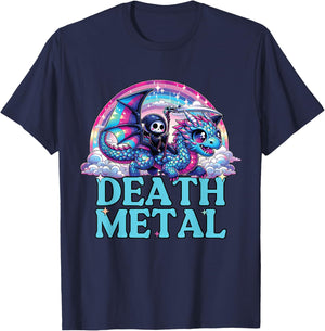 Death Metal Rainbow, Reaper with Dragon Funny Death Metal T-Shirt - T-Shirt | Navy