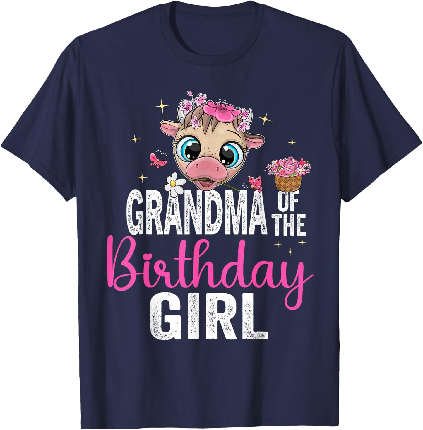 Grandma Of The Birthday Girl Shirt Cow 1 St Birthday Girl T-Shirt - T-Shirt | Navy