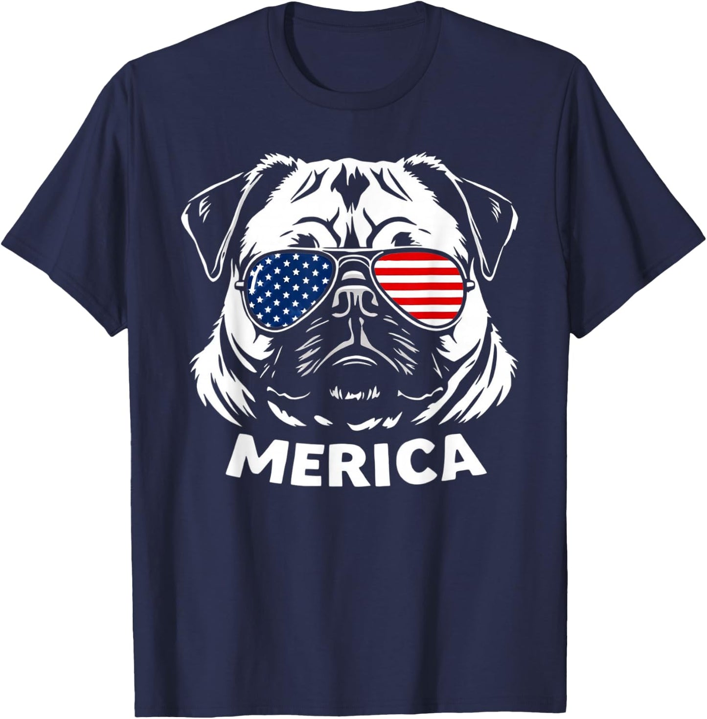 American Flag USA Merica Pug Dog 4th Of July kids women men T-Shirt - T-Shirt | Navy
