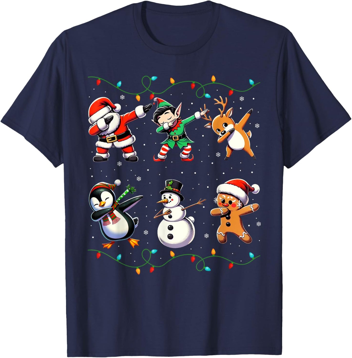 Dabbing Santa Xmas Lights Gifts Kids Girls Boys Christmas T-Shirt - T-Shirt | Navy