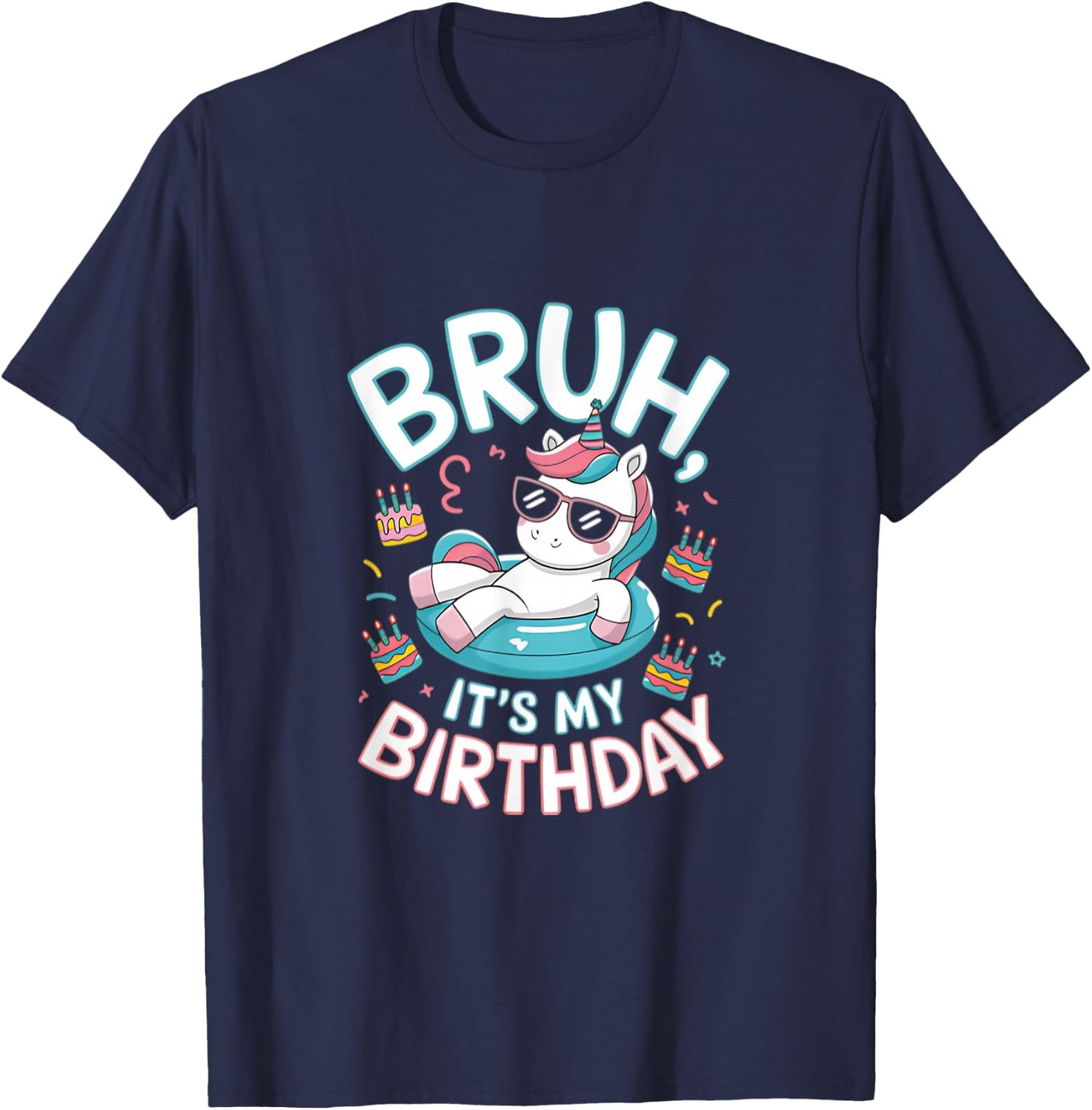 Bruh It's My Birthday Cute Unicorn Kids T-Shirt - T-Shirt | Navy